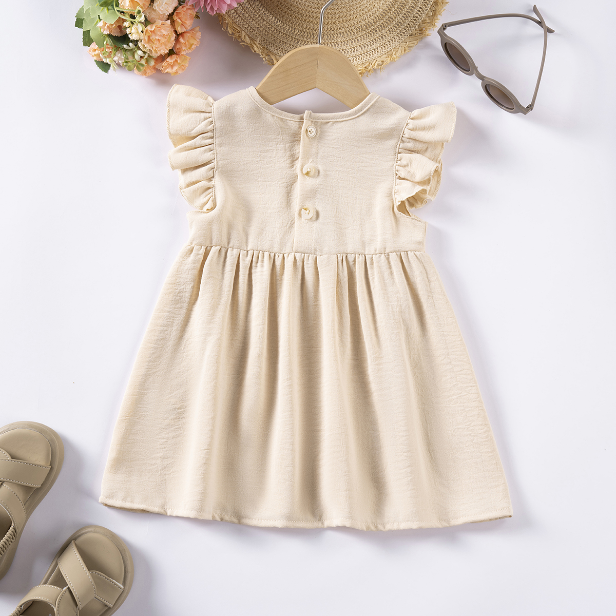 Summer Baby Girl Casual Printed Dresses, Baby Clothes Butterfly Sleeve Sweetheart Dresses Simple and Versatile for Daily Wear and Outings SY087