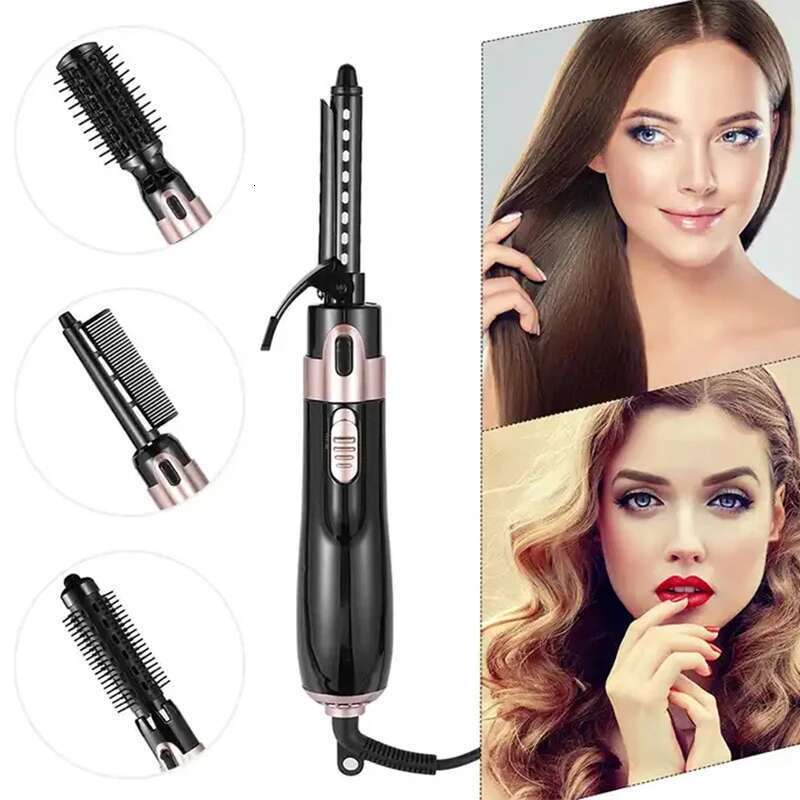 Multi-function negative ion hot air comb 4 in 1 hair dryer curling bar straightening brush