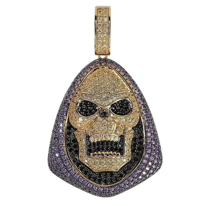CAD Design 3d Shaped Hip Hop Skull Pendant Necklace for Colorful Cz Iced Out Men Jewelry