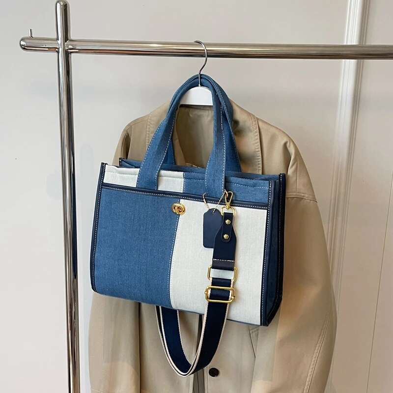 Large Capacity Handbag For Women In 2024, New Fashionable Patchwork Denim Work And Commuting Bag, Broadband Crossbody Tote Bag