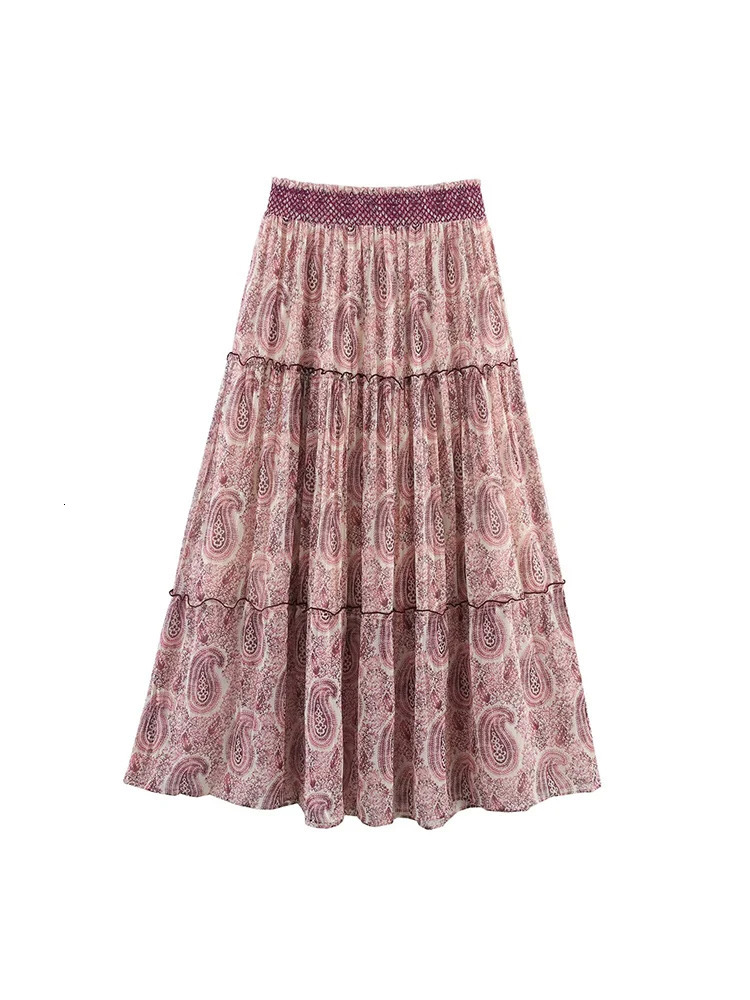 TFMLN Printed Skirts For Ladies Spring Summer Long Skirt Elegant Chic ALine Full Length Women Fashion Beach 250515