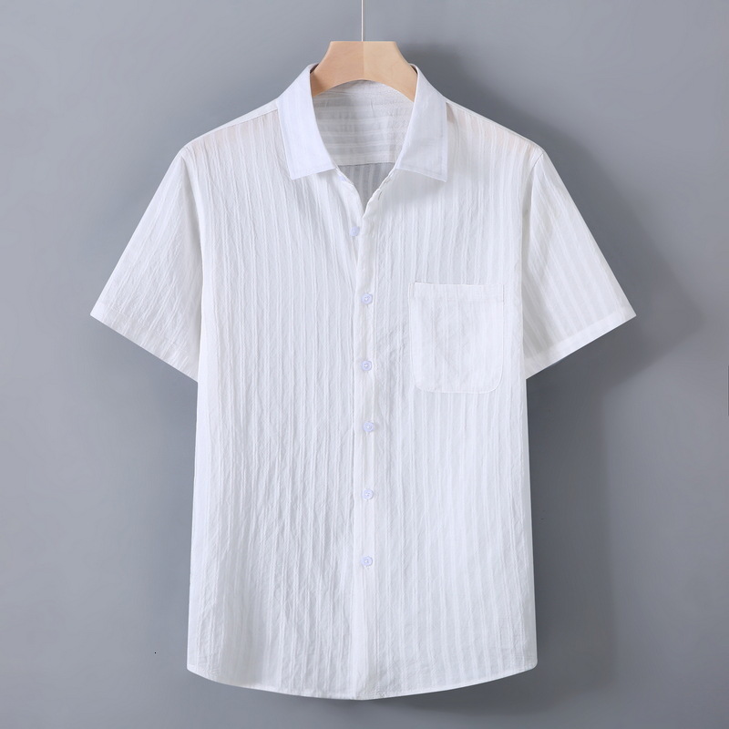 1511 Summer Light Ice Silk Mens Short Sleeve Shirt Striped Black Casual Versatile Half Sleeve Top 241224