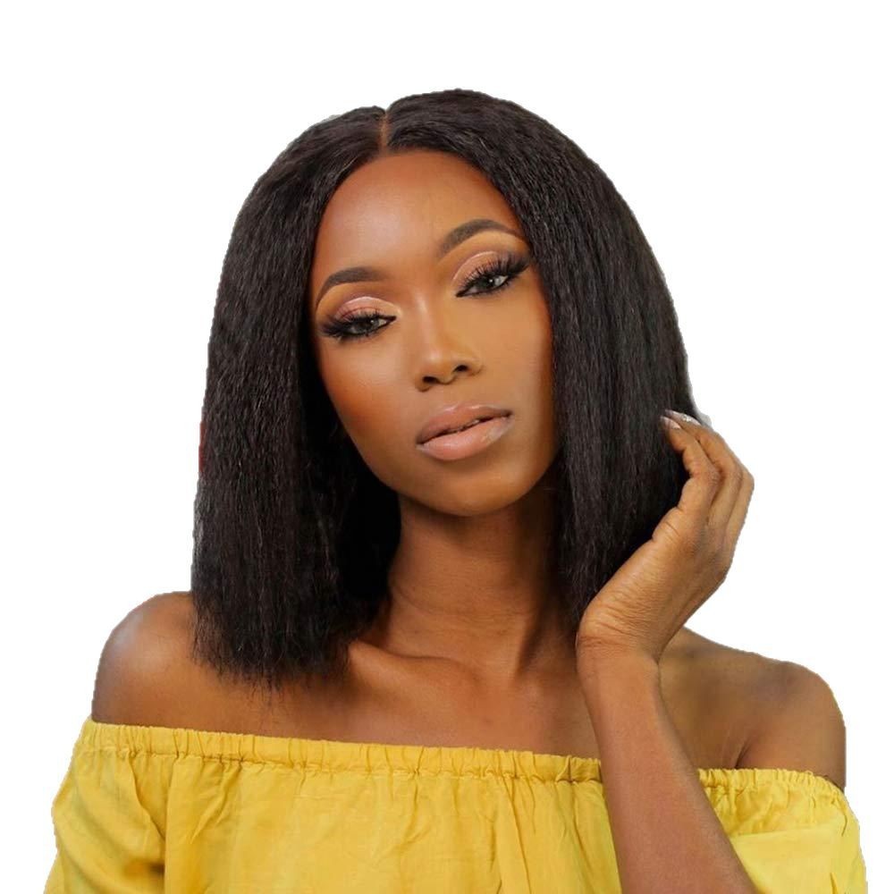 ViBESHiFT 8-16 Inch T-Part Lace Front Wig Kinky Straight Bob 100% Human Hair for Women Natural Look Party Daily Work