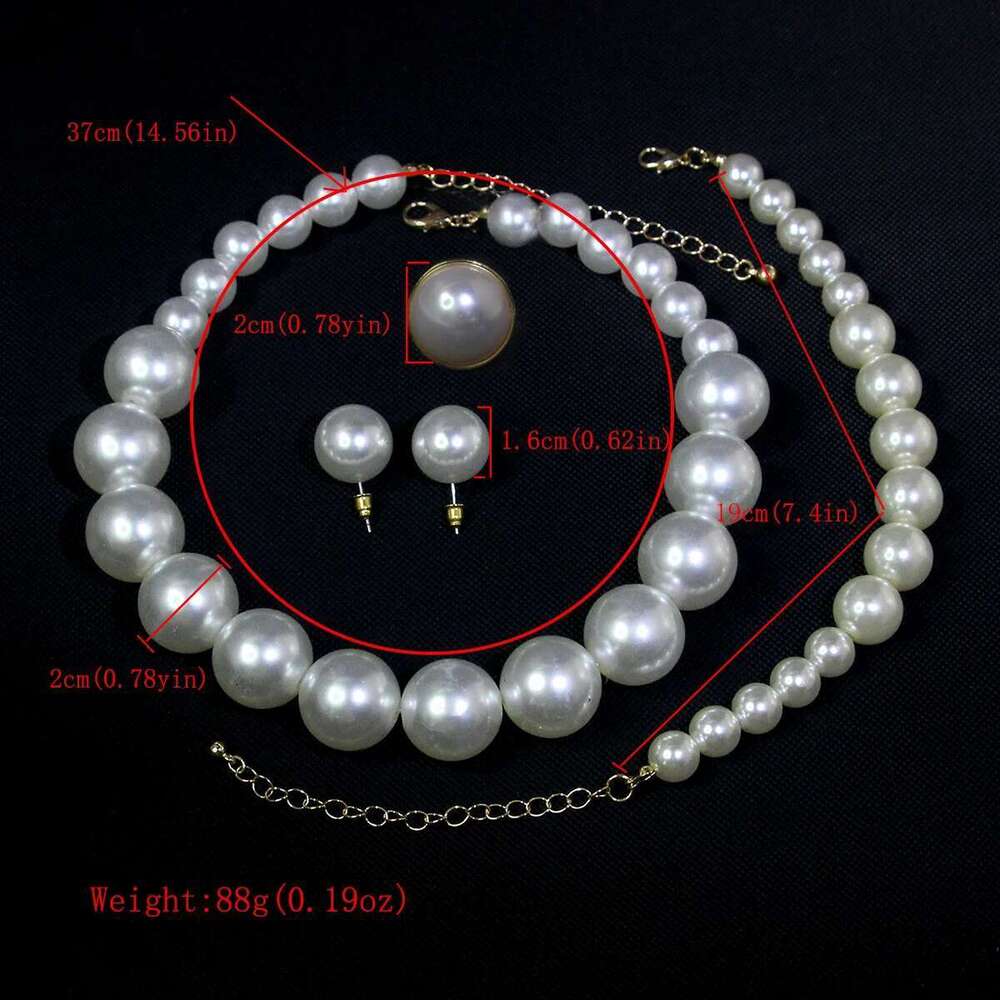 Women's Vintage Light French 5 Piece Imitation Pearl Jewelry Fashion Wedding Earring Bracelet Necklace Ring Set
