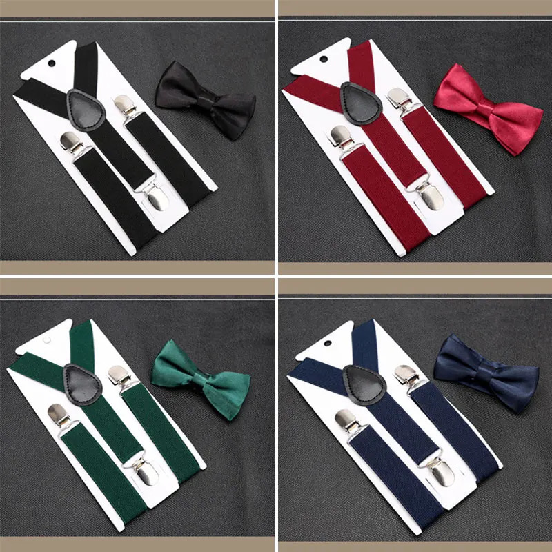 2Pcs Classic Adult Suit with Bow Tie and Suspenders Kit Adjustable Y Back Bowtie Set Fashion Black Suspenders Set 250515