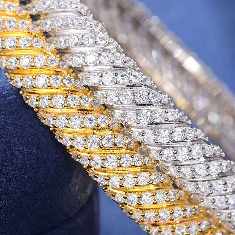 Hiphop Style Rapper Jewlery Sterling Sier VVS Moissanite Dia Iced Out 8mm Twisted Shape Bangle Bracelet