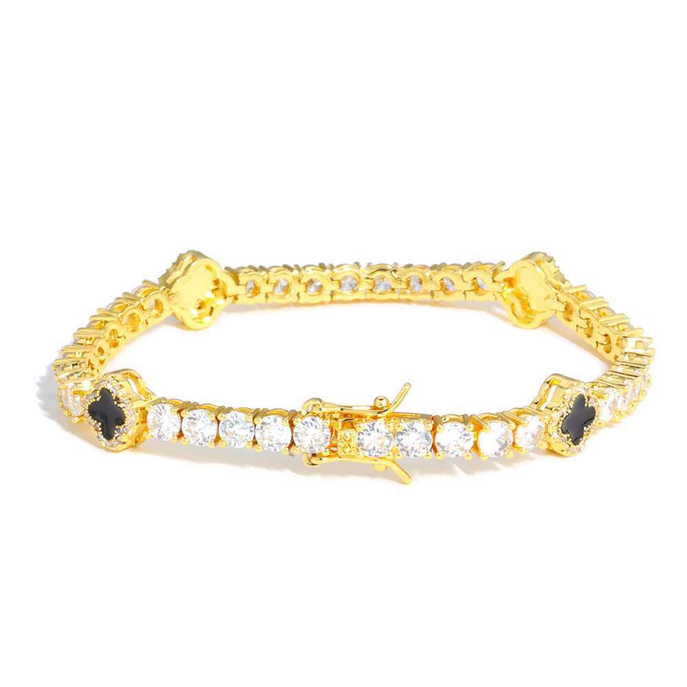 Hip Hop Men S925 Silver Moissanite Bracelet New 4mm Clover Tennis Chain for Gift