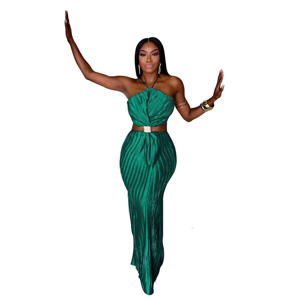 K10759 style women's pleated sexy lace up evening dress with a slit after opening, new