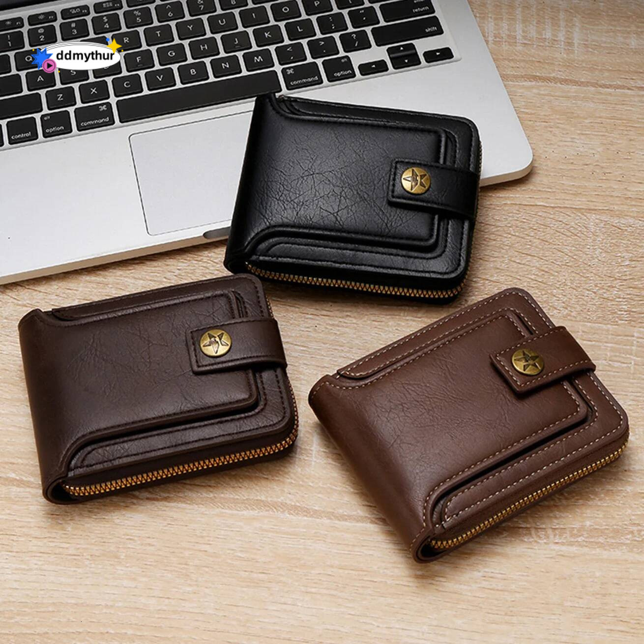 Men High Quality PU Leather Vintage Small Wallet Short Horizontal Zipper Coin Pocket Tri-fold Card Case Purse Billetera Hombre ddmythur