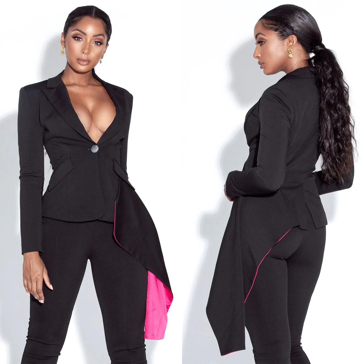 Women's Suit Prom Dresses Elegant One Button Long Back Jacket Pants For Female Set Long Sleeves 2 Pieces Suits Customized