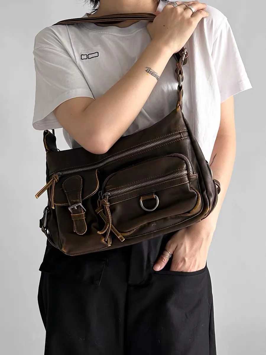 Vintage Mtiple Pockets Wen Shoder Bags Luxury Wed Pu Leather Crossbody Bag Motorcycle Bag Y2K Sac for Girls 2024 Z250516