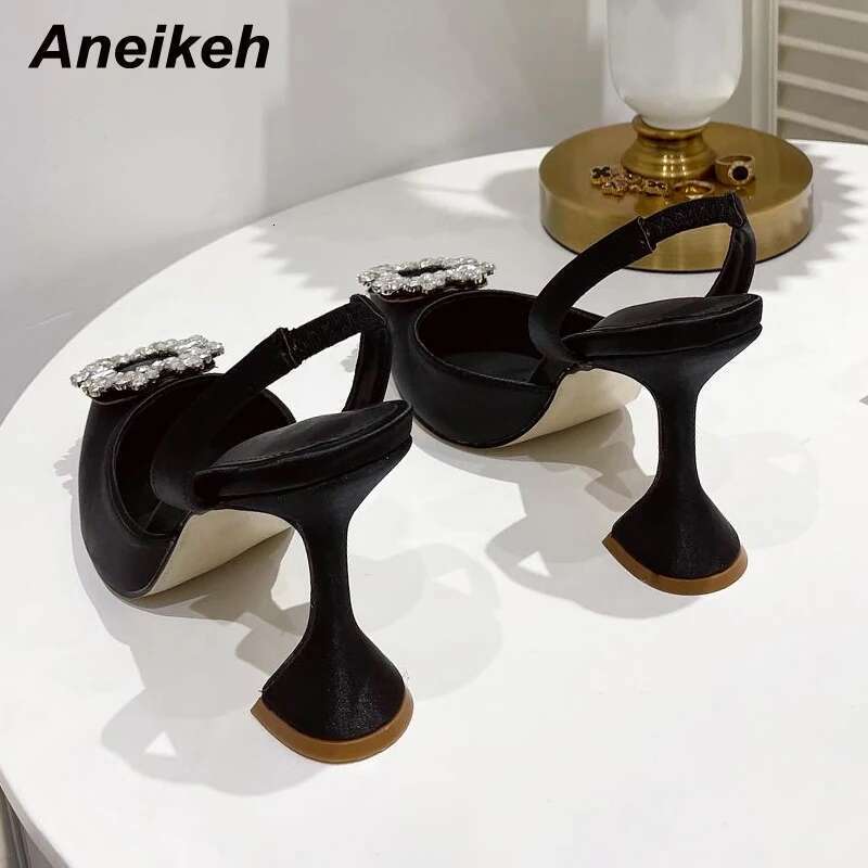 Aneikeh Brand Women Pumps Crystal Slingback High Heels Summer Bride Comfortable triangle Heeled Party Wedding Shoes