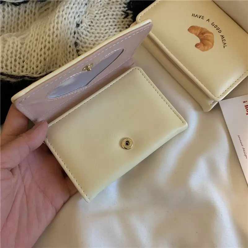 Korean Small Wallet Women Credit Wallet Cartoon Cute Bread PU Leather Hand Bags Three Fold Multi Cards Card Holder Student 250514