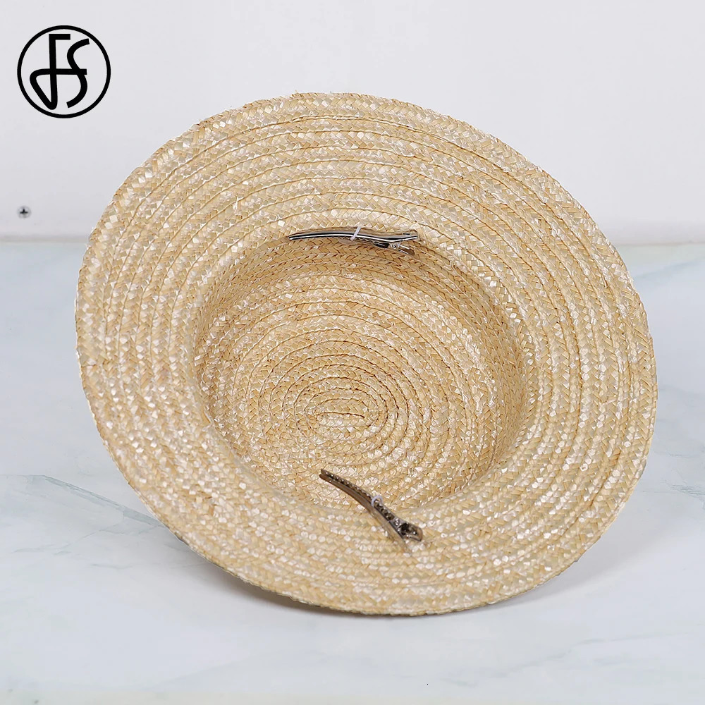 FS Flat Top Straw Hat With Velvet And Crochet Ribbon Bow Short Brim Cocktail Tea Party Cap Fascinator Hats For Women 2025 250514