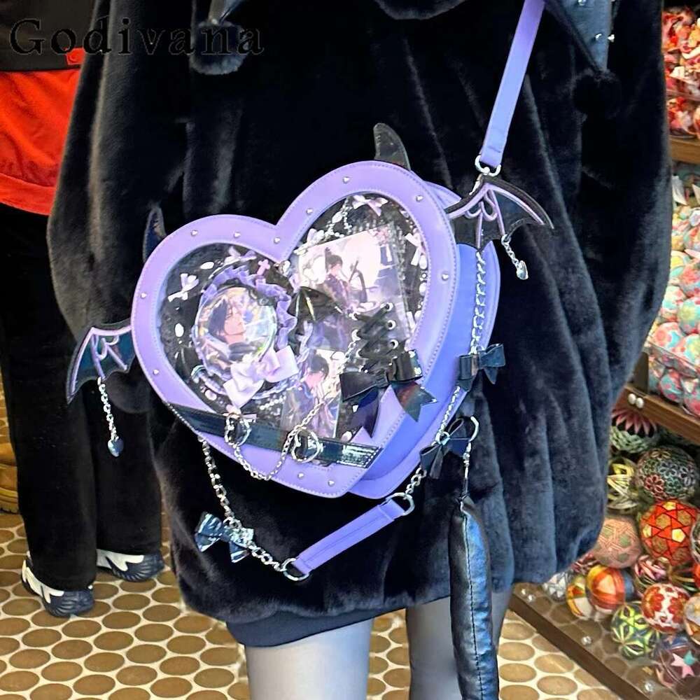 Original Lolita Dark Girl Bow Chain Love Small Pain Bag Large Capacity Y2k Subculture Jk Uniform Shoulder Messenger Bags