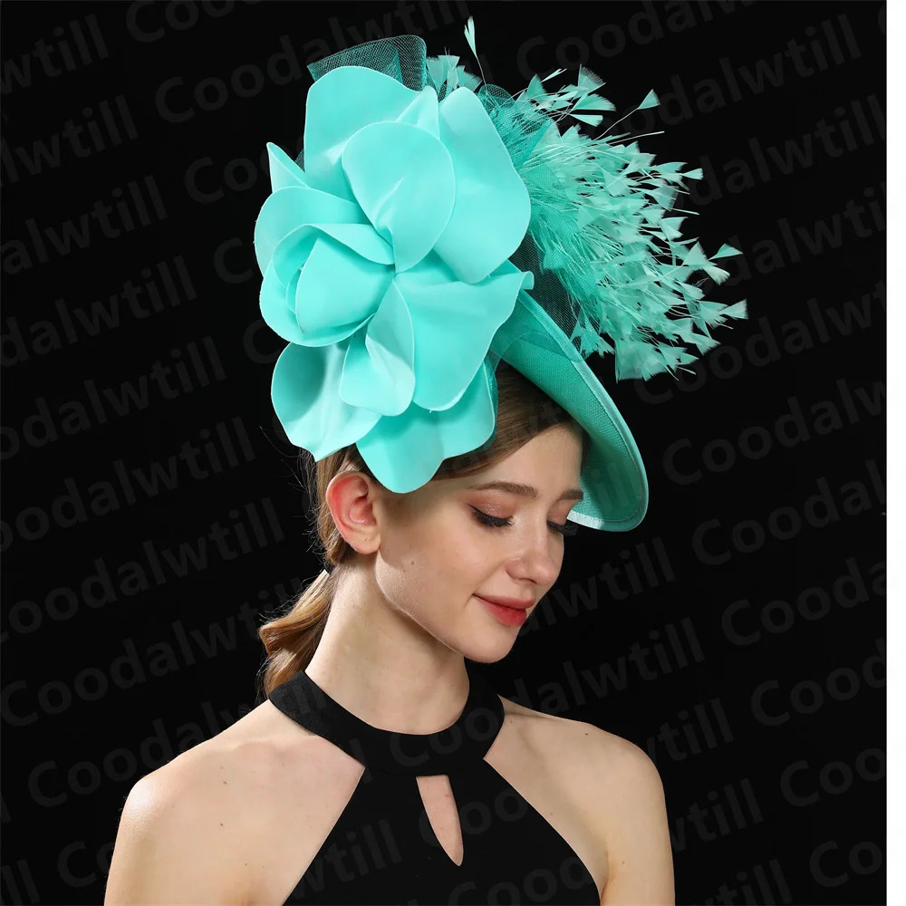 Big Flower Wedding Fascinator Hat Women Formal Party Tea Headpiece Ladies Cocktail Church Chapeau Cap Headband Woman Millinery 250514
