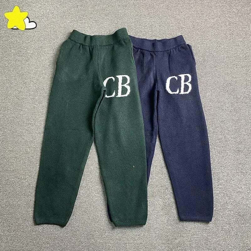 Autumn Winter Heavy Fabric Classic CB Jacquard Casual Knit Pants Men Women Drawstring Sweater Royal Blue Green