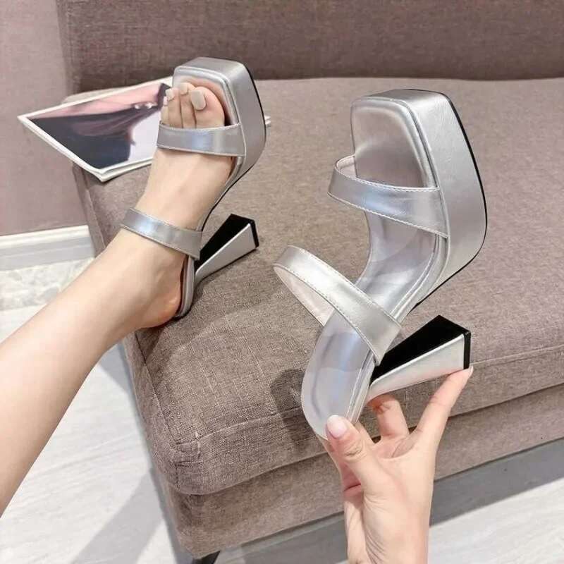 New Summer Platform High Heel Women Slippers Fashion Open Toe Ladies Outdoor Night Club Dress Stripper Shoes