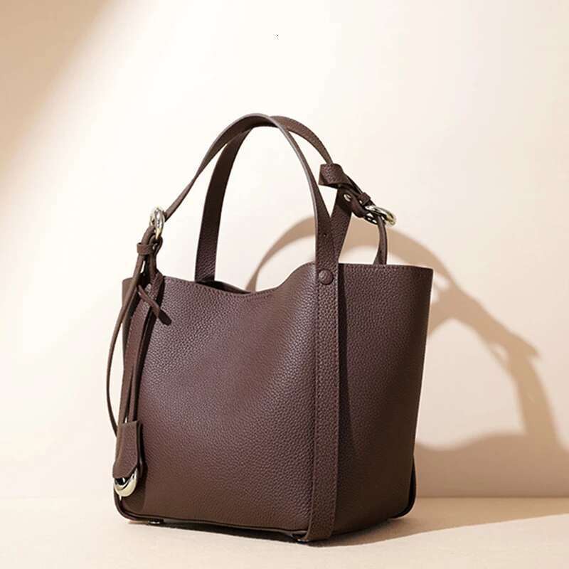 2025 Spring Summer Genuine Leather Crossbody Shoulder Bag,Cowhide Shopping Basket Bag,Large Capacity Women Bucket Handbag