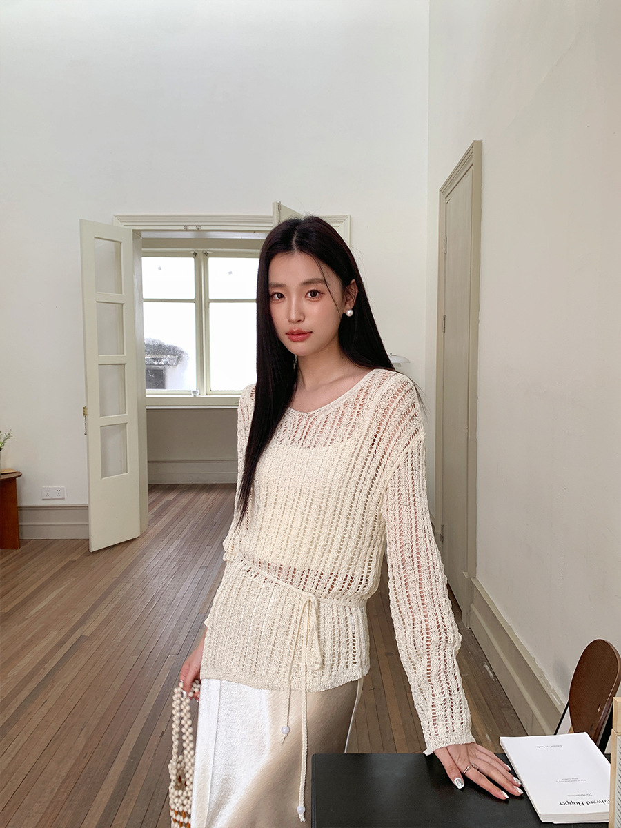 FD185 New summer French light mature cardigan sweater female atmosphere hollow lace top