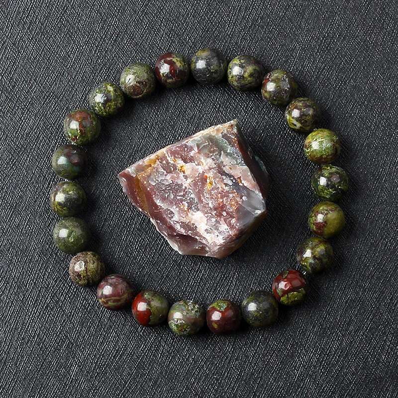 Natural Dragon Blood Stone Elastic Bracelets Women Men Charm Dinosaur Jasper Beads Healing Jewelry Yoga Meditation Bangle Gift