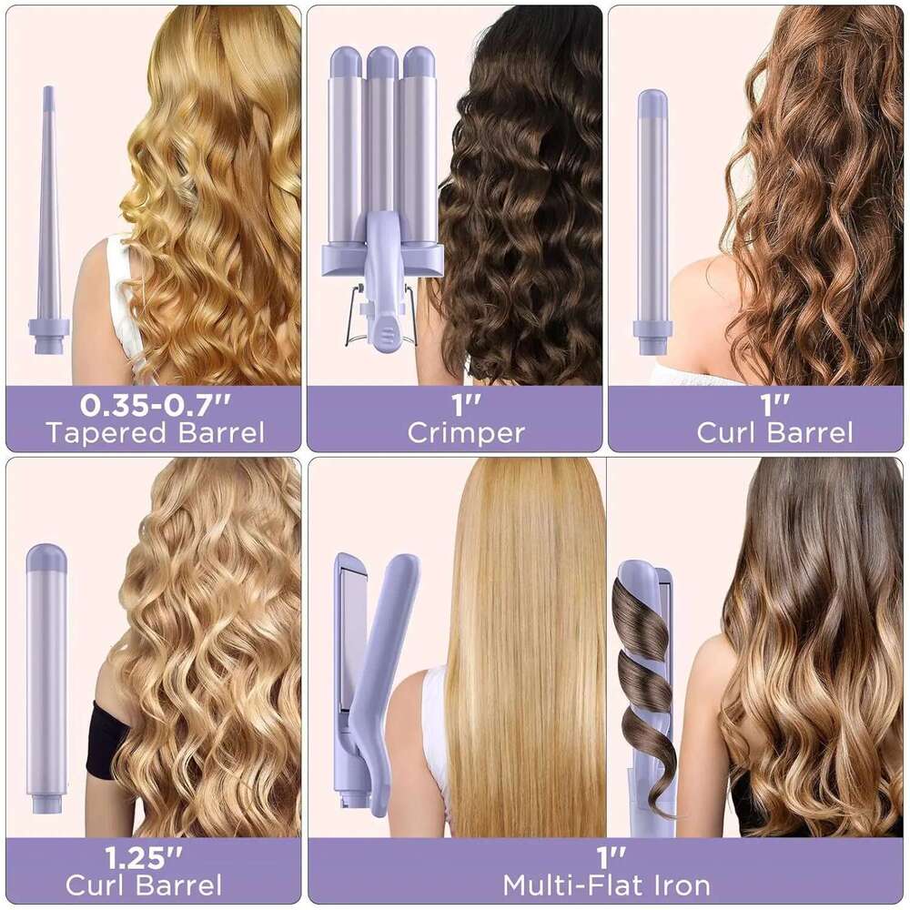 BESTOPE PRO 5 in 1 Iron-Curling Wand Set with Straightener, Barrels Hair Crimper Iron, 3 Ceramic Curling Iro