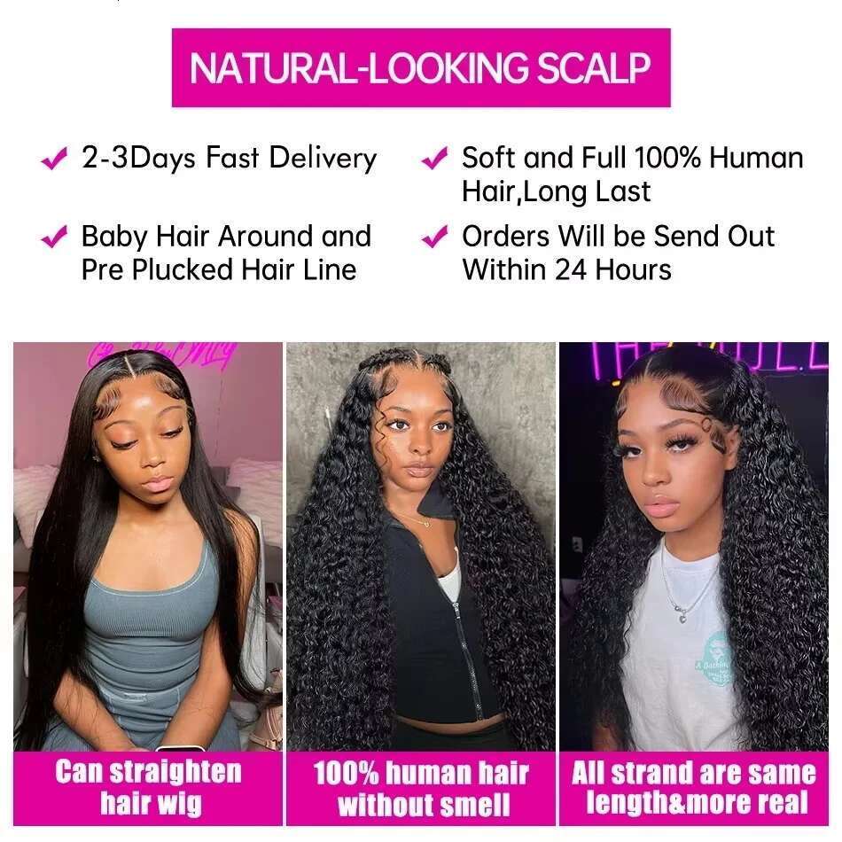 30 Inch 13x6 HD Transparent Deep Wave Frontal 200 Density 13x4 Lace Front Wig Human Hair Brazilian Raw hair Loose Curly Wigs