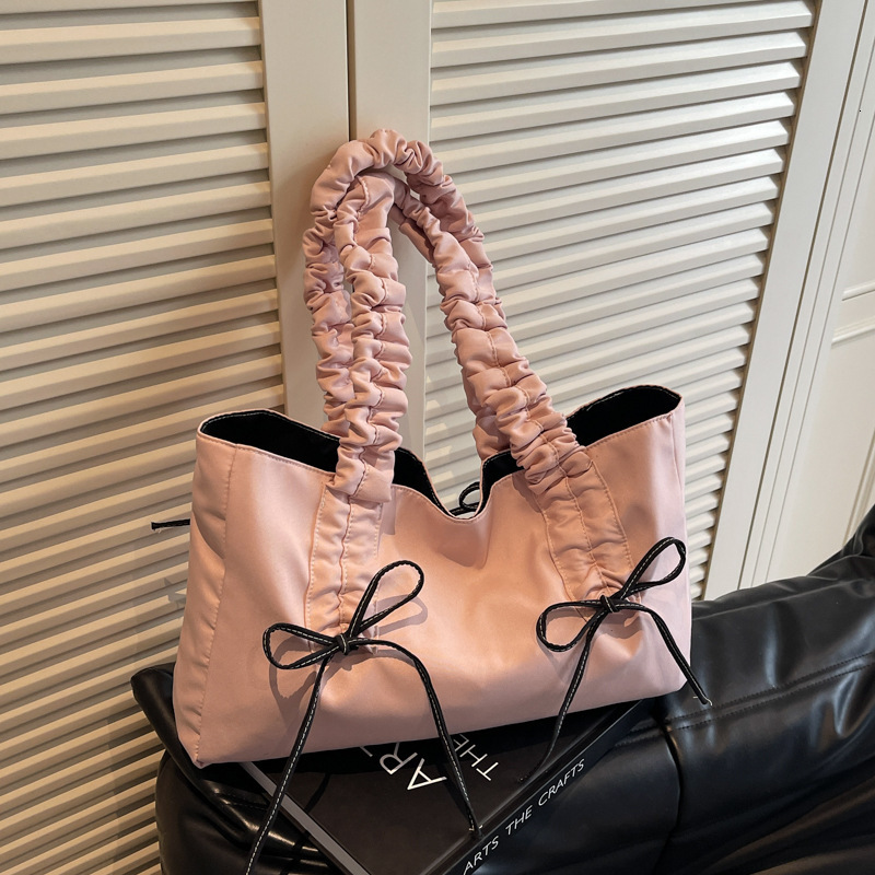 Free Delivery Designer Bag Wrinkled Bow For Women 2025 Trendy Korean Tote Large Capacity Canvas Beauty Women's Bag Luxury Bag