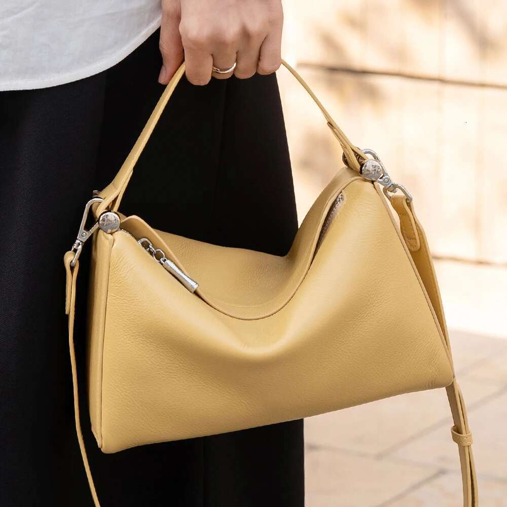 genuine leather fashion women shoulder crossbody gray bag yellow designer soft cowhide ladie handbag female apricot white