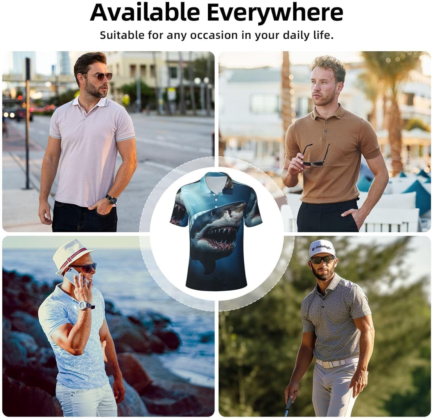 Mens Polo shirt Polo Shirts for Men - 3D Realistic Shark Casual Short Sleeve Button Down Mens Polo Golf Shirts Polos shirts tshirt Casual tops summer 