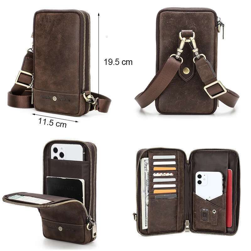 contacts mens crossbody genuine leather shoulder sling bag small messenger waist pack multifunctional long wallet for men