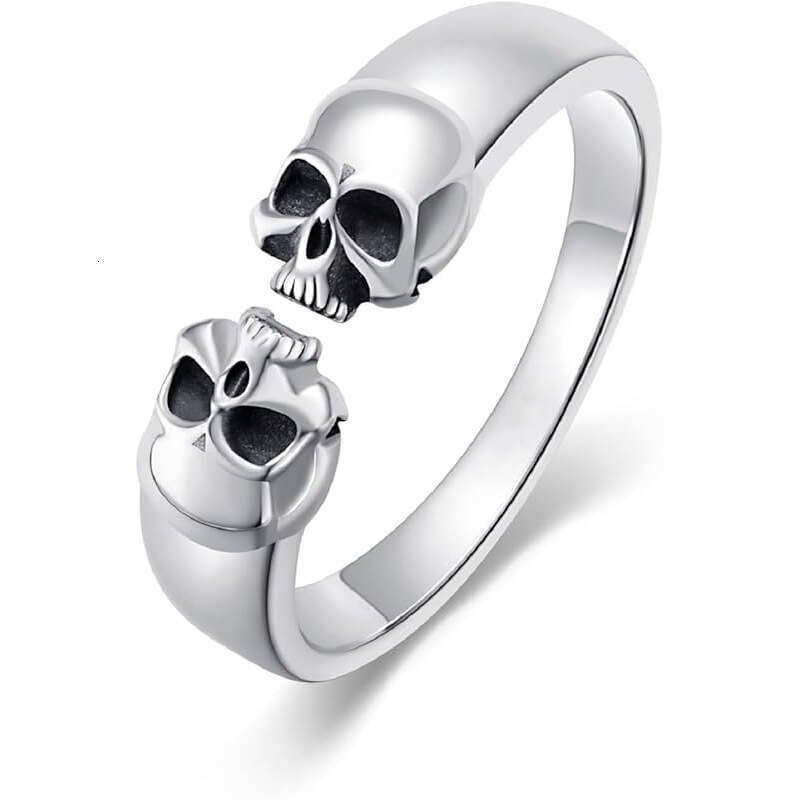 New Product Personalized Hip Hop Fashion Double Skull Design with Adjustable Opening Ring Jewelry