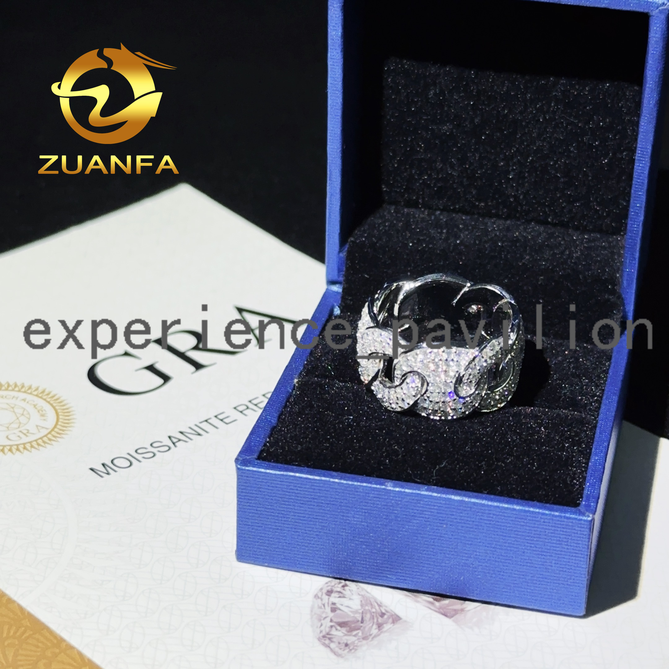 Fashion Cuban Hiphop 925 Sterling Silver Vvs Mossanite Diamond Ice Out Moissanite Cuban Ring for Men