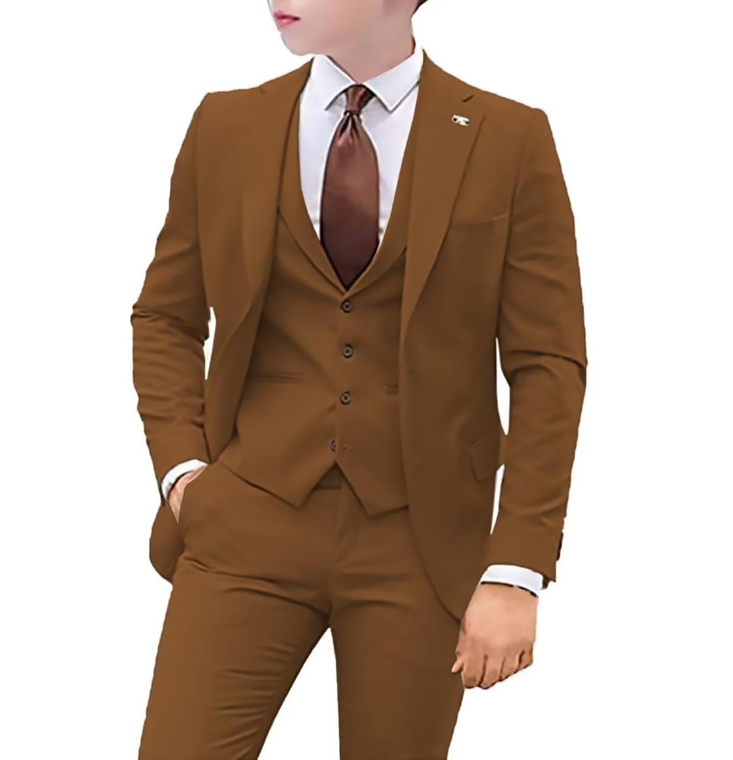 Boys 3 Pieces Slim Fit Suit Outfit Tuxedo Vest Pants Kids Prom Wedding Party Formal Set Size 3-16 Years