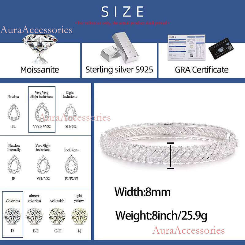 Hiphop Style Rapper Jewlery Sterling Sier VVS Moissanite Dia Iced Out 8mm Twisted Shape Bangle Bracelet