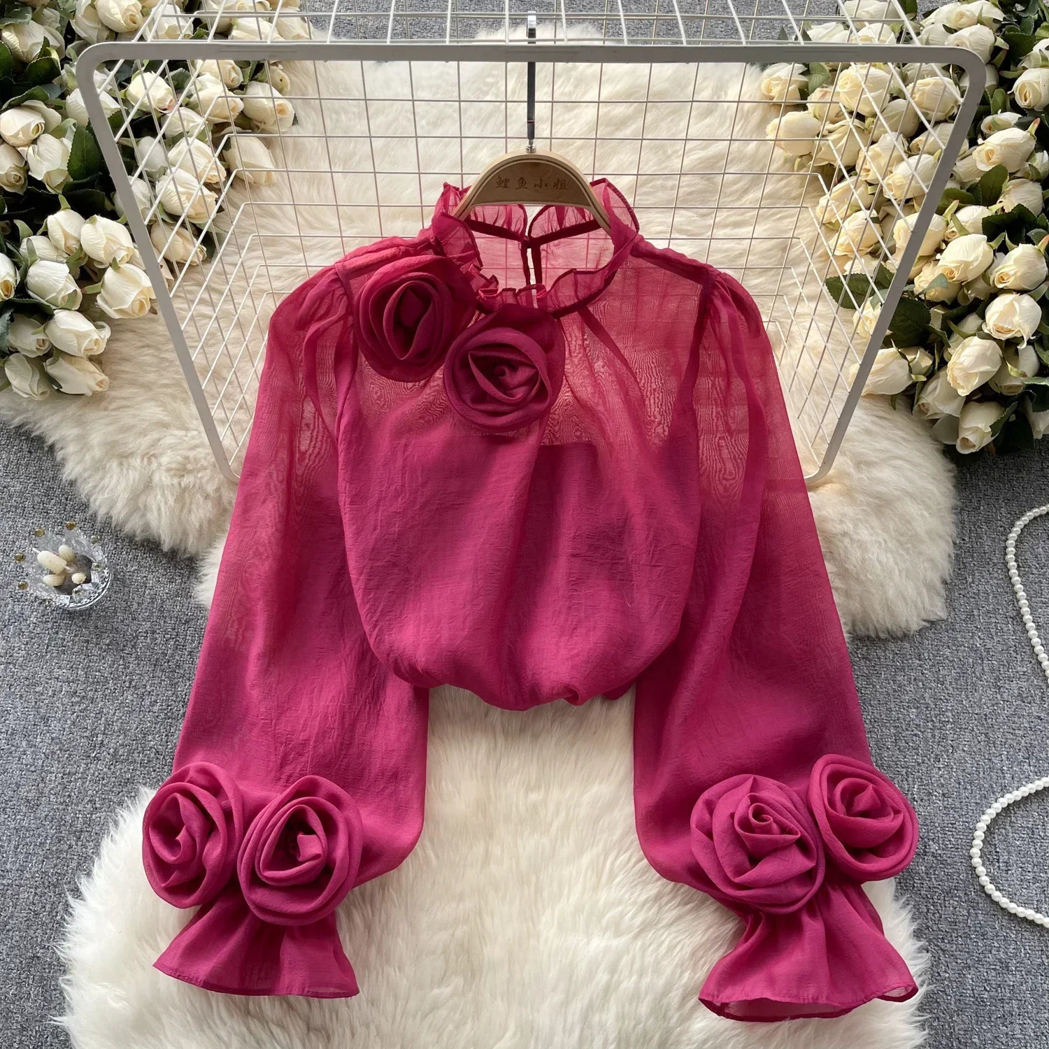 Womens Lantern Sleeve Ruffle Chiffon Blouse Summer Fashion Slim Loose Vacation Ladies Y2K Casual Chic Tops 250515