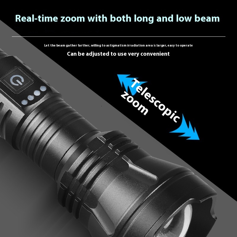 New white laser flashlight with strong light zoom, multifunctional tactical distance adjustment, high brighess LED beads, Huawei fast charging