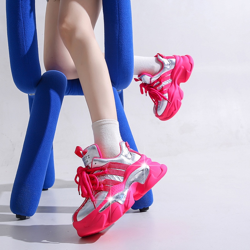 Mix Color Chunky Platform Non-Slip Sneakers Heels Vulcanize Shoes Women Fashion Platform Casual Shoes Woman 2025 Lace-Up Non-Slip Walking Shoes 8.5CM 