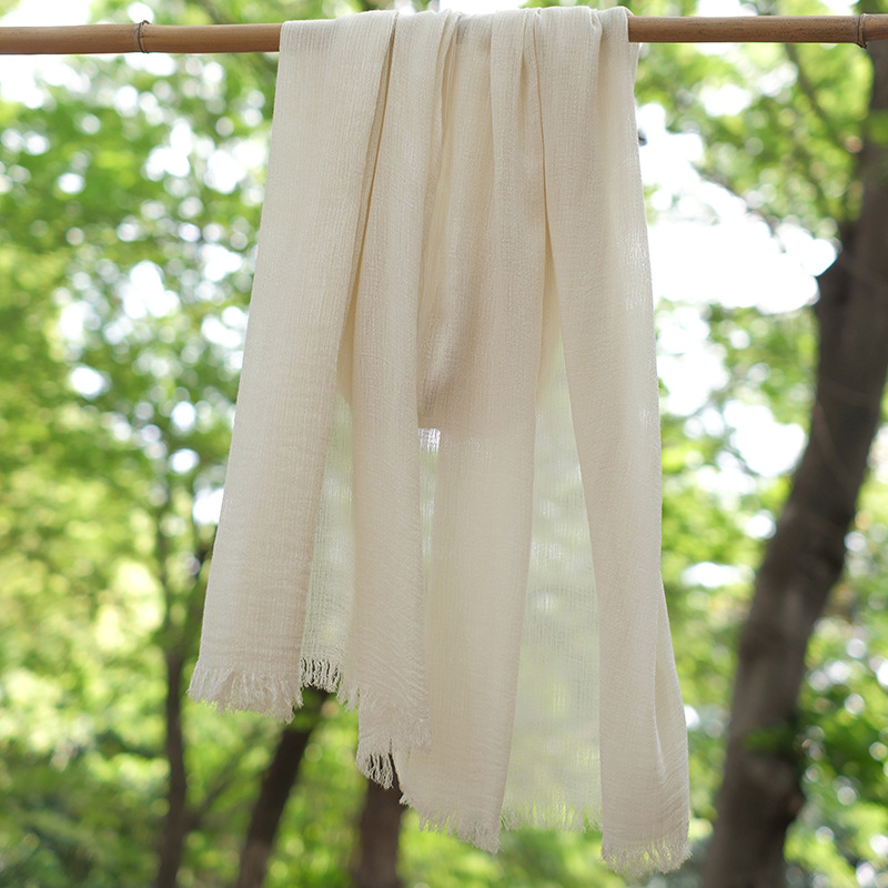 K724 Spring and summer new solid color cotton and linen scarf rayon random pattern monochrome wrinkled scarf shawl travel sunscreen short beard scarf 