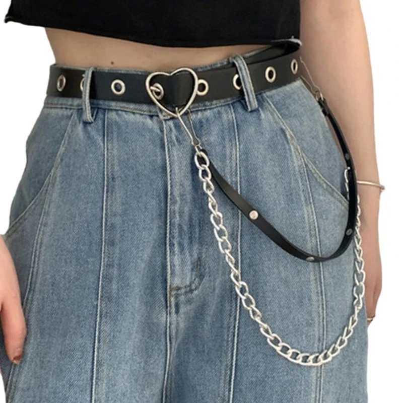 Harajuku Hot Girls Waist Belt with Adjustable Heart Buckle Universal Ladies Coat Dress Waistband Dangle Chain PU Belt Y250515