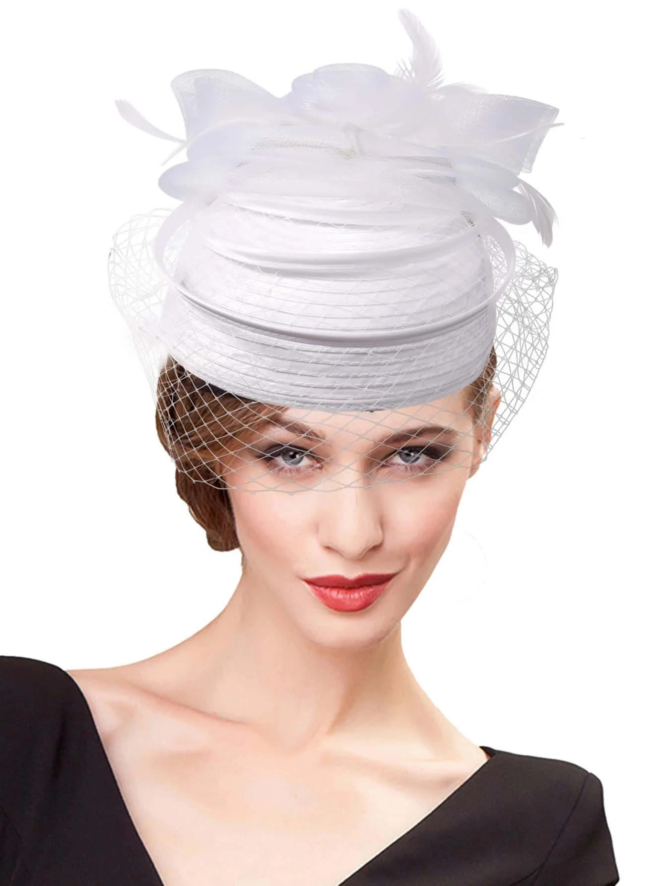 Wedding Bridal Hats Fascinators For Woman Lady With Feather Veil Cocktail Tea Party Dress Elegant kentucky Cap Church Hat 250514