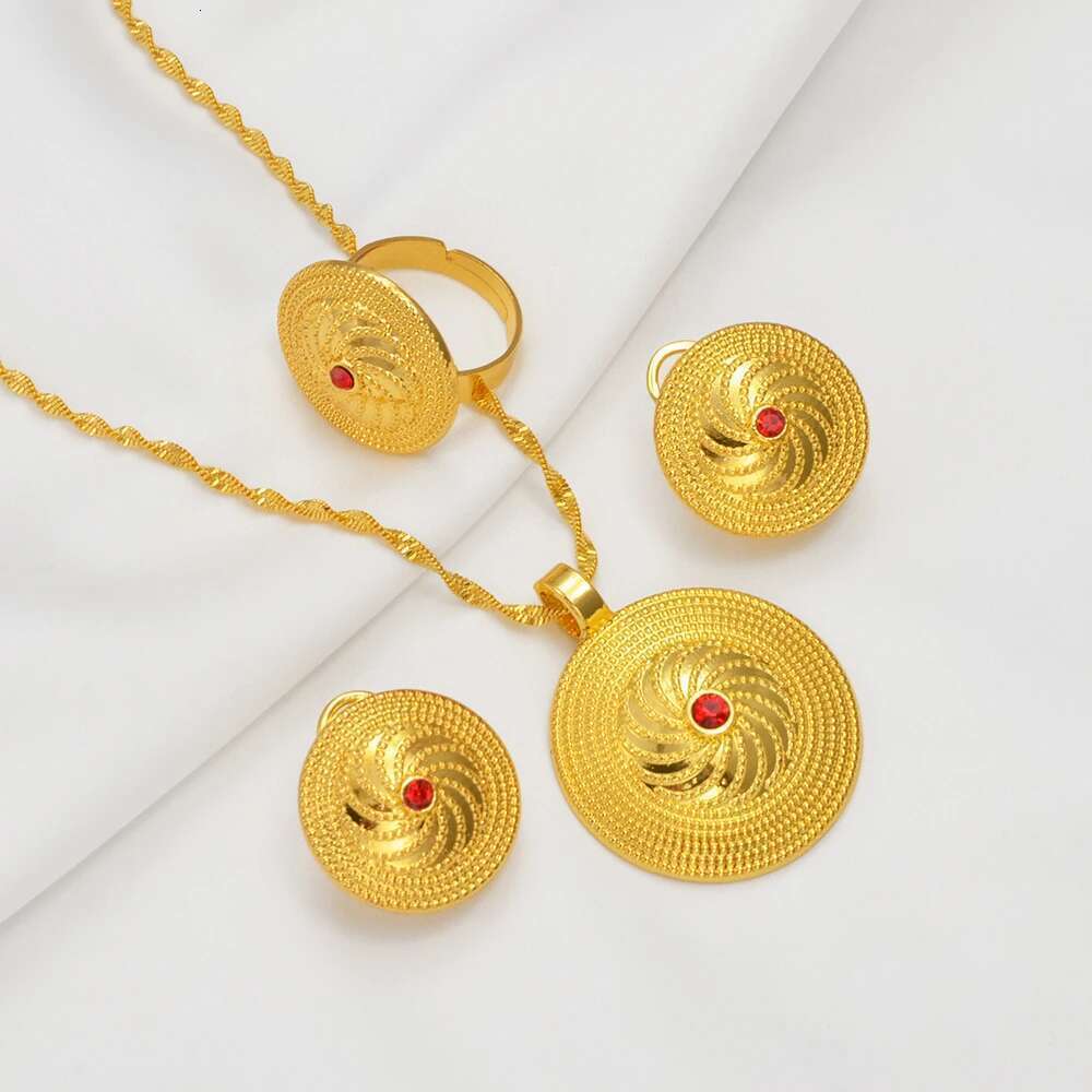 Anniyo Ethiopian Culture Pendant Necklace Earrings Ring Women Sier/Gold Color Eritrea African Engaged Jewelry #161316