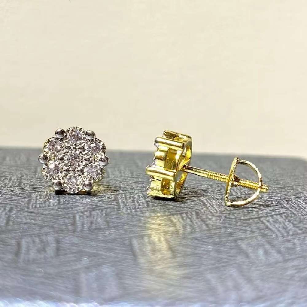 Hip hop men's chilled 14k gold-plated flower spiral back clustered pyroxene earrings