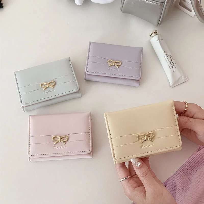 Fashion Wallets Cute Bow Small Wallet Aesthetic Card Holder Classic Three Fold Purse For Women Student Simple Coin Pouch 250514