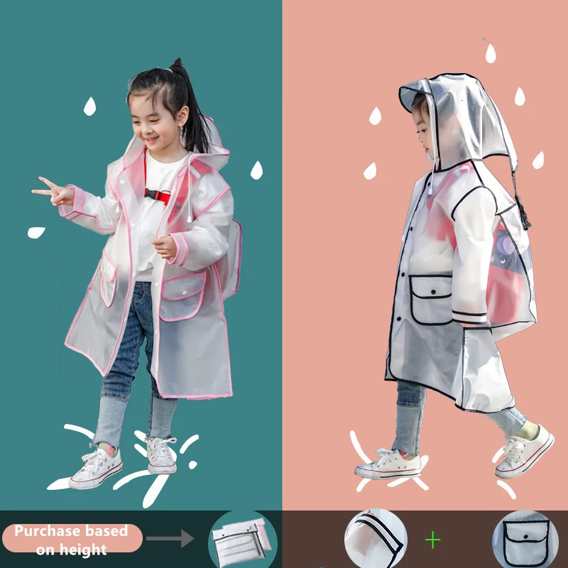 EVA Transparent Children Raincoat Girls Whole Body Waterproof Boys Kindergarten Pupils Poncho With Schoolbag Space 250515