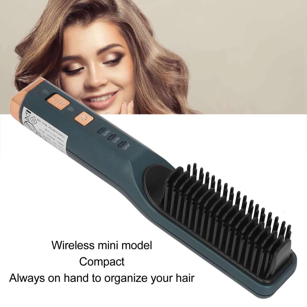 Cordless Brush Atrovirens Portable Hair Straightener Lightweight 3 Temperature Levels Prevents Scald For Men