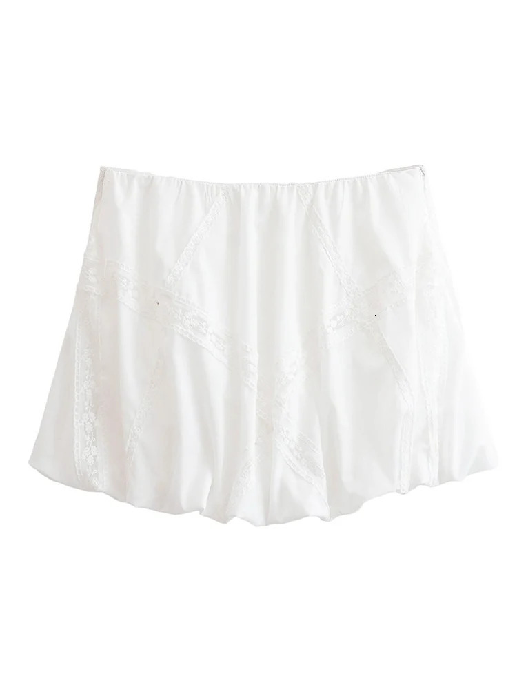 TFMLN Womens Lace Splice Top Skirt Sets Sweet Chic Bow Tie Up Short Mini Set Women Fashion White Summer 250515