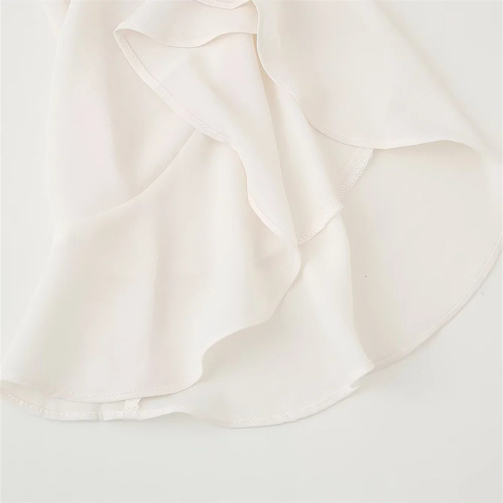 UNIZERA womens shirt with ruffled neckline and lace up loose flowing temperament summer style 250515