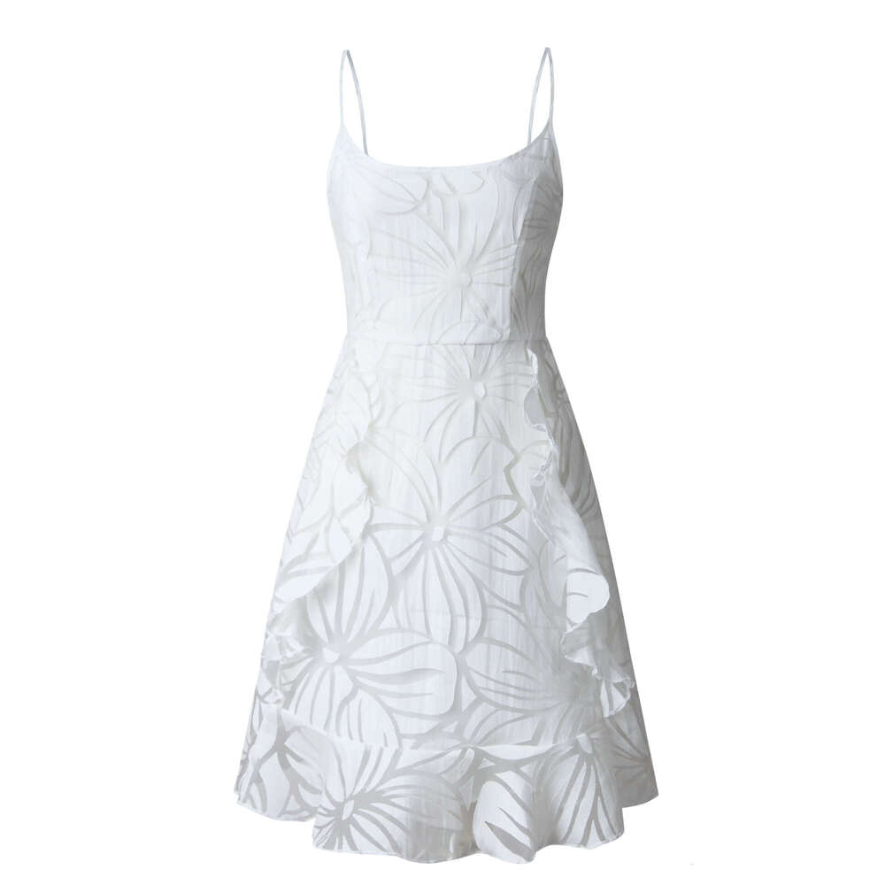 European American spring and summer printed ruffle edge camisole women's dress 2025 new casual versatile fashion clothing