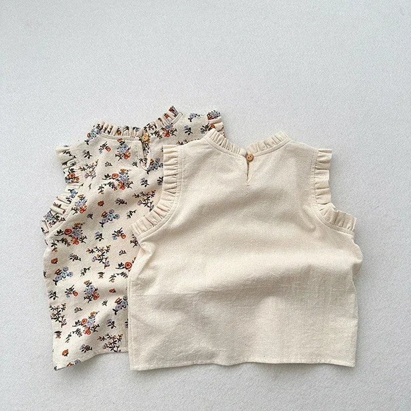 Summer Girls Comfortable Breathable Pure Cotton Ruffled Sleeveless Floral Doll style Top Cute Fashion Girls Clothe 250515